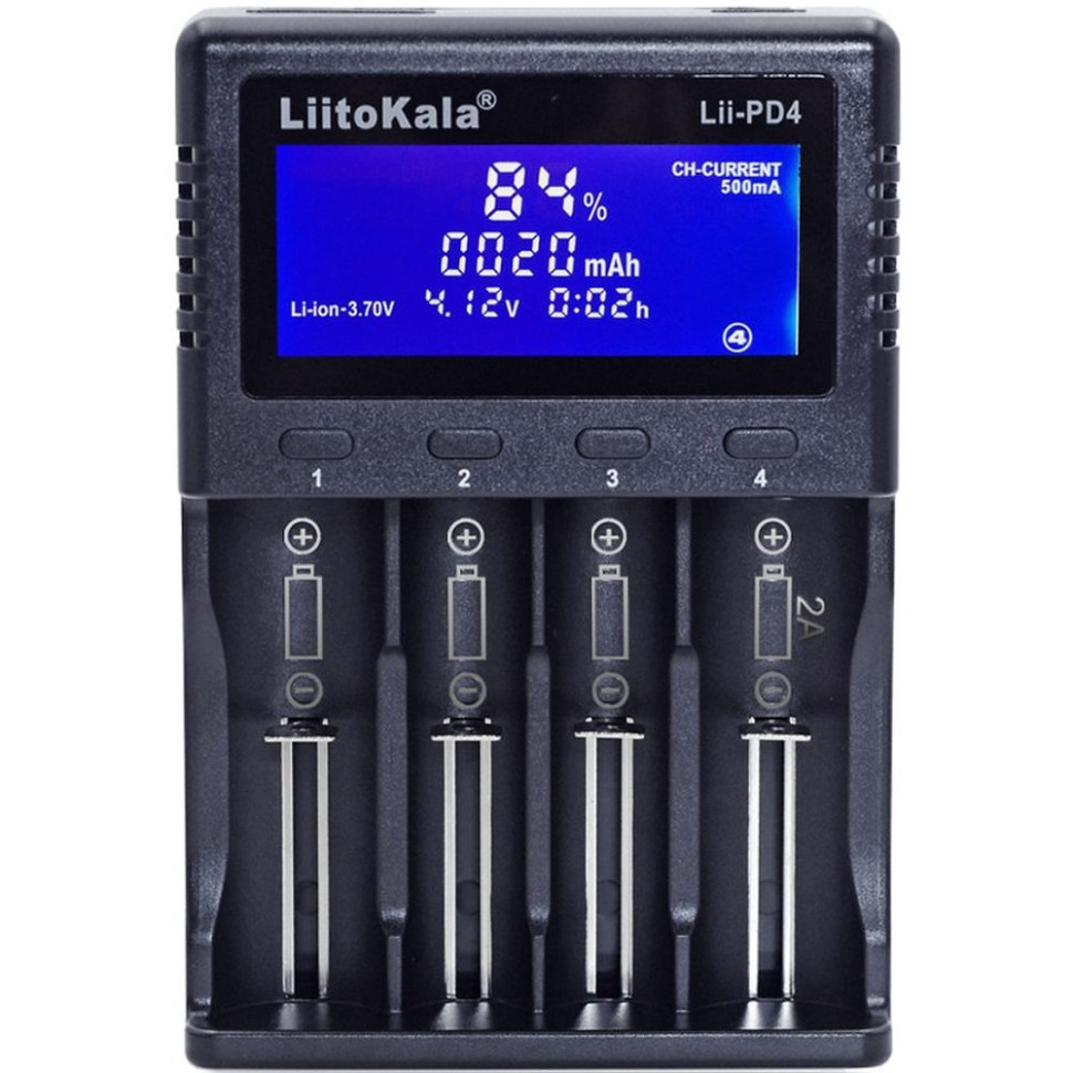 305153.970 Зарядний пристрій Liitokala Lii-PD4, 4 канала, Ni-Mh/Li-ion/LiFePo4, 220V/12V, LCD, Box - Зображення 1