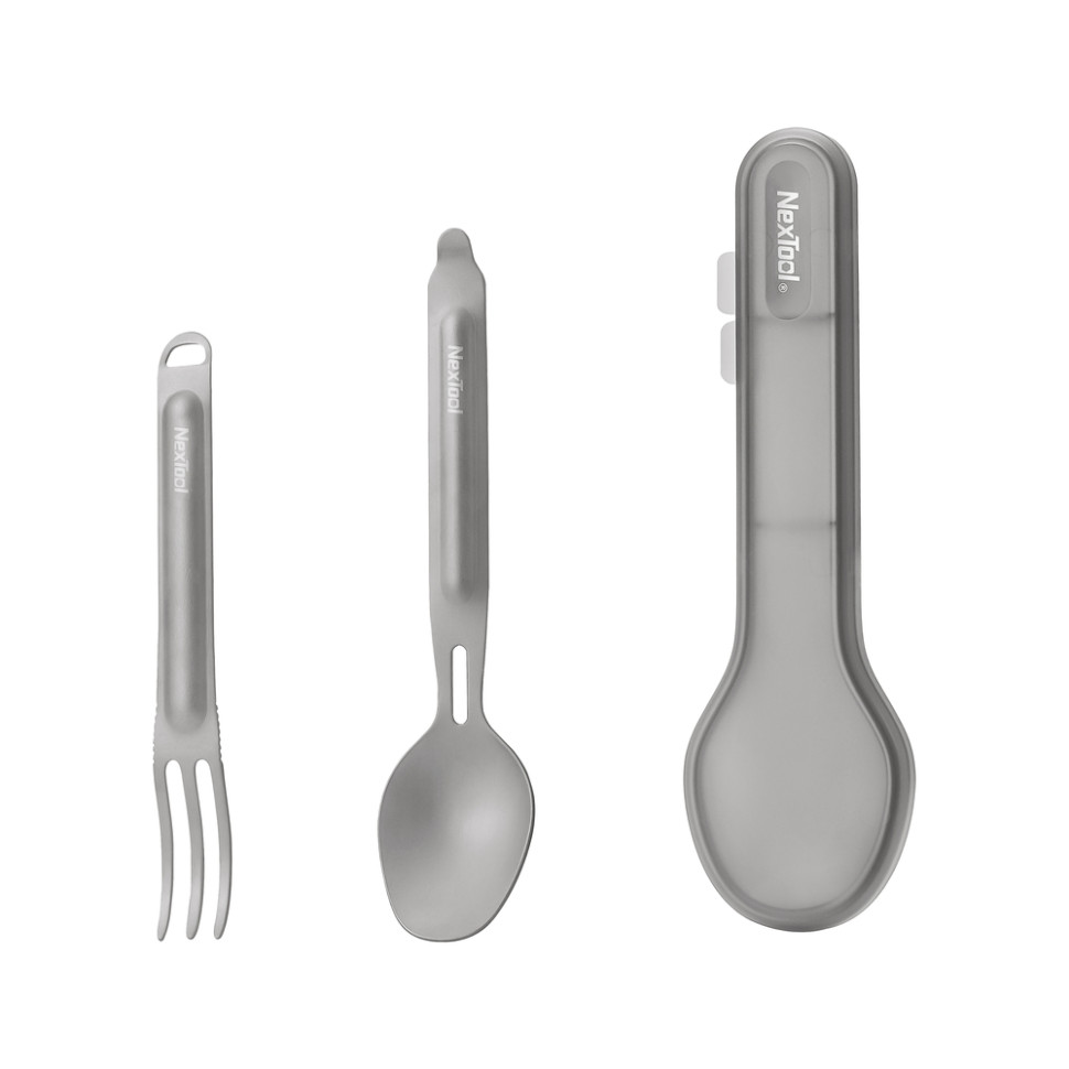 358434.970 Туристичний набір ложка-виделка NexTool Titanium Tableware Set, титан - Зображення 1