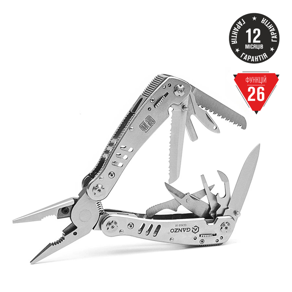 G302-H-uk Мультитул Ganzo G302-H, (16.5 см) 26 функцій + біти та чохол - Зображення 1